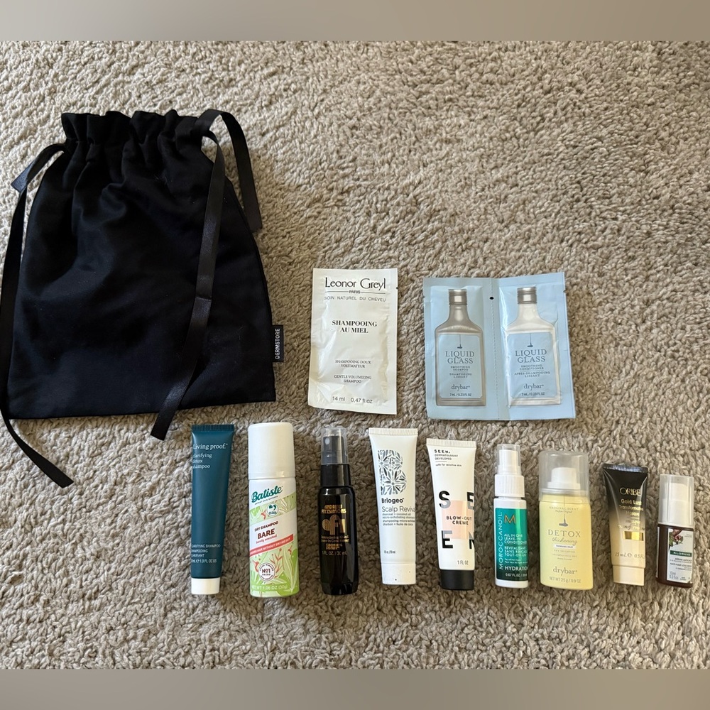 Assorted Hair Products Deluxe Samples with Black Drawstring Bag